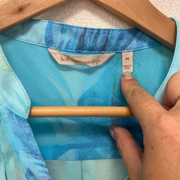 Soft Surroundings Womens Ione Tropical Chiffon Tunic Blouse Top Blue Size PS - Picture 5 of 10